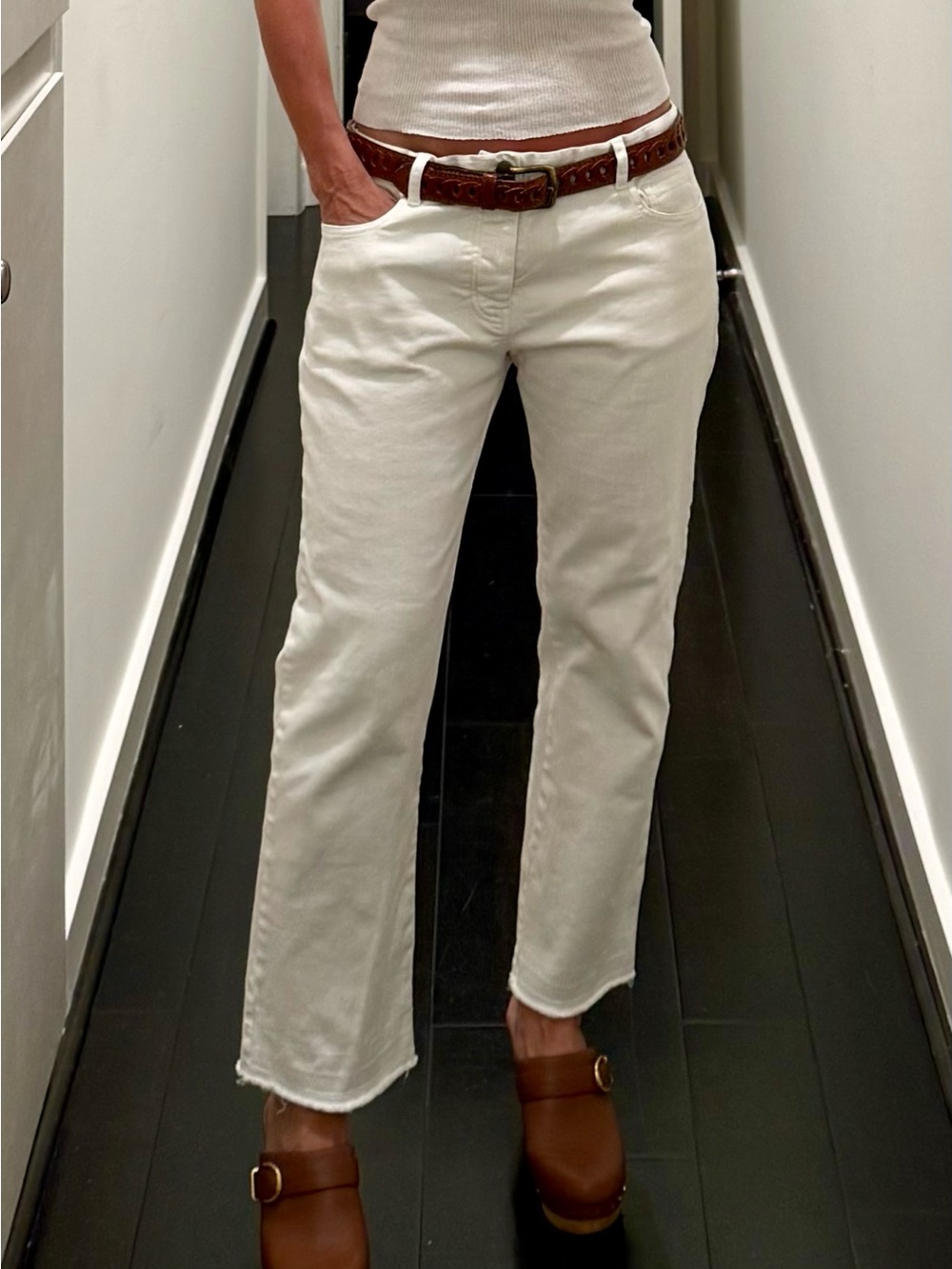 Nili Lotan Cream Cropped Jeans